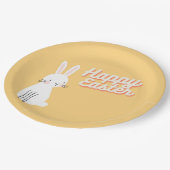 ハッピーイースター文字とバニーオレンジ ペーパープレート (アングル)