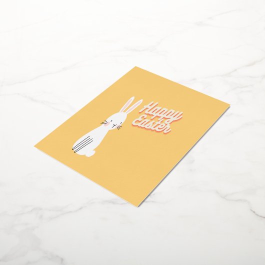 ハッピーイースター文字とバニーオレンジ 箔シーズンポストカード (回転した状態)