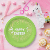 ハッピーイースター文字オン緑 ペーパープレート (パーティー)