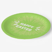 ハッピーイースター文字オン緑 ペーパープレート (アングル)