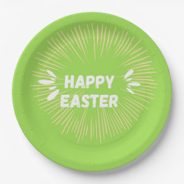ハッピーイースター文字オン緑 ペーパープレート