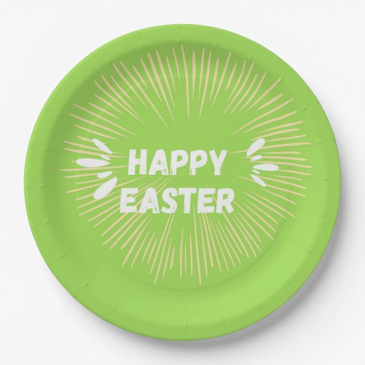 ハッピーイースター文字オン緑 ペーパープレート (正面)