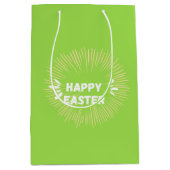 ハッピーイースター文字オン緑 ミディアムペーパーバッグ (正面)