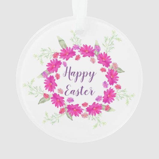 ハッピーイースター明るいピンクと白の花 オーナメント (裏面)