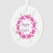 ハッピーイースター明るいピンクと白の花 オーナメント (正面)
