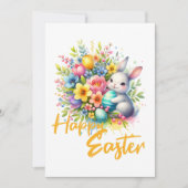 ハッピーイースター春の可愛いバニーの花 シーズンカード (正面)