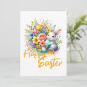 ハッピーイースター春の可愛いバニーの花 シーズンカード (スタンド正面)