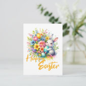 ハッピーイースター春の可愛いバニーの花 シーズンポストカード (スタンド正面)