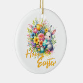 ハッピーイースター春の可愛いバニーの花 セラミックオーナメント (右)