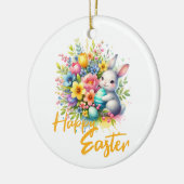 ハッピーイースター春の可愛いバニーの花 セラミックオーナメント (左)