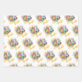 ハッピーイースター春の可愛いバニーの花 ラッピングペーパーシート (正面3)