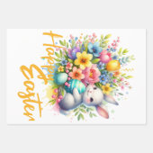 ハッピーイースター春の可愛いバニーの花 ラッピングペーパーシート (正面)