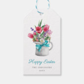 ハッピーイースター春チューリップブルーリボンカスタマイズ ギフトタグ (正面)