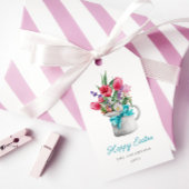 ハッピーイースター春チューリップブルーリボンカスタマイズ ギフトタグ