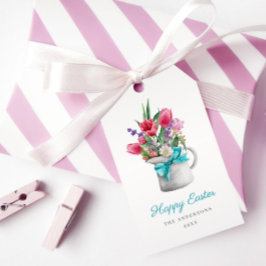 ハッピーイースター春チューリップブルーリボンカスタマイズ ギフトタグ