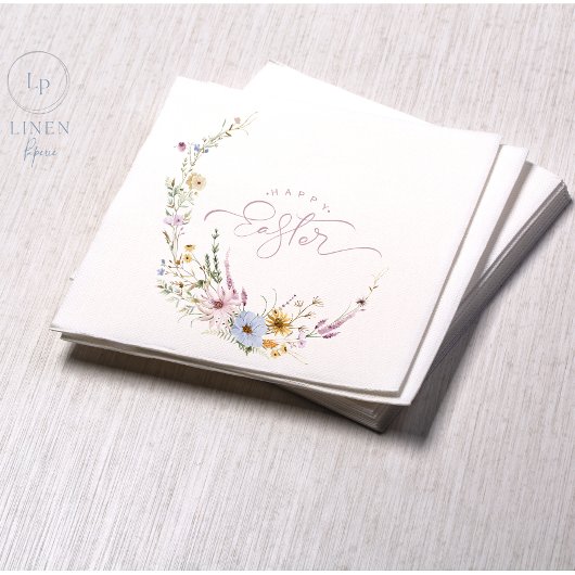 ハッピーイースター春フラワーリース スタンダードカクテルナプキン