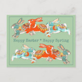 ハッピーイースター春ラビットピンクミント部族ユニーク シーズンポストカード (正面)
