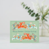 ハッピーイースター春ラビットピンクミント部族ユニーク シーズンポストカード (スタンド正面)