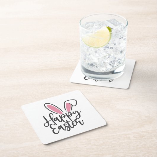 ハッピーイースター書道バニー耳サンデーエッグ スクエアペーパーコースター (インサイチュ)