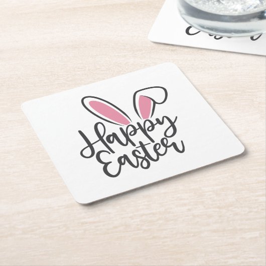 ハッピーイースター書道バニー耳サンデーエッグ スクエアペーパーコースター (アングル)