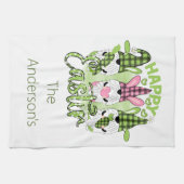 ハッピーイースター格言とバニー耳ピンクグリーン キッチンタオル (横)