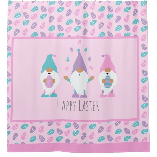 ハッピーイースター格言ジャグリングイースターエッグ シャワーカーテン (正面)