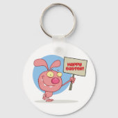 ハッピーイースター標識キーチェーンを持つウサギ キーホルダー (正面)