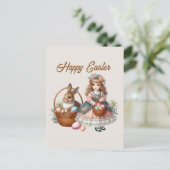 ハッピーイースター水の色の女の子を追加メッセージ休日 シーズンポストカード (スタンド正面)