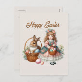 ハッピーイースター水の色の女の子を追加メッセージ休日 シーズンポストカード (正面/裏面)