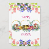ハッピーイースター水彩エッグシック薄紫バラチューリップ シーズンカード (正面/裏面)