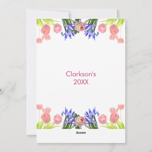 ハッピーイースター水彩エッグシック薄紫バラチューリップ シーズンカード (裏面)