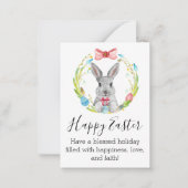 ハッピーイースター水彩バニーおよび春リース ノートカード (正面)