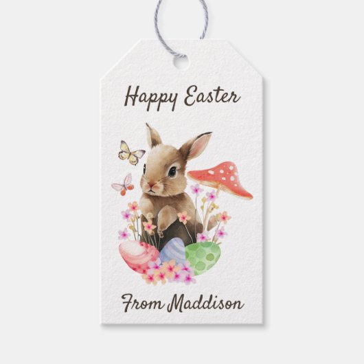 ハッピーイースター水彩バニーとイースターエッグ ギフトタグ (正面)