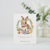 ハッピーイースター水彩バニーと花イースター シーズンポストカード (スタンド正面)