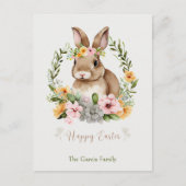 ハッピーイースター水彩バニーと花イースター シーズンポストカード (正面)