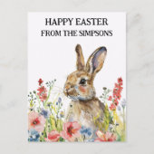 ハッピーイースター水彩バニーインフラワーズファミリー ポストカード (正面)