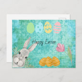 ハッピーイースター水彩バニーウィズエッグズ シーズンポストカード (正面/裏面)