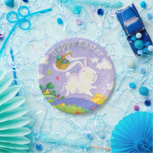 ハッピーイースター水彩バニーウサギ卵籠 ペーパープレート (パーティー)