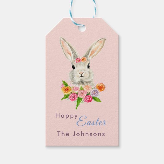 ハッピーイースター水彩バニーピンク ギフトタグ (正面)