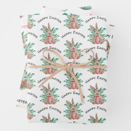 ハッピーイースター水彩バニー3パター違うン ラッピングペーパーシート