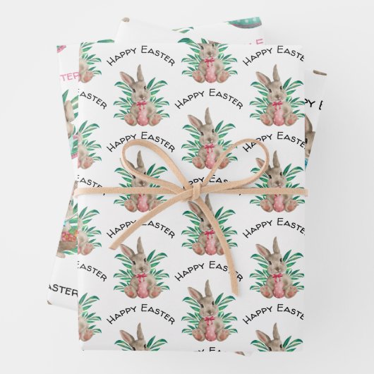 ハッピーイースター水彩バニー3パター違うン ラッピングペーパーシート (インサイチュ)