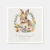 ハッピーイースター水彩フラワーズバニーペーパーナプキン スタンダードカクテルナプキン (正面)