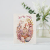 ハッピーイースター水彩フラワーバニー卵あいさつ ポストカード (スタンド正面)