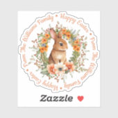 ハッピーイースター水彩フローラかわいいバニーオレンジ シール (シート)