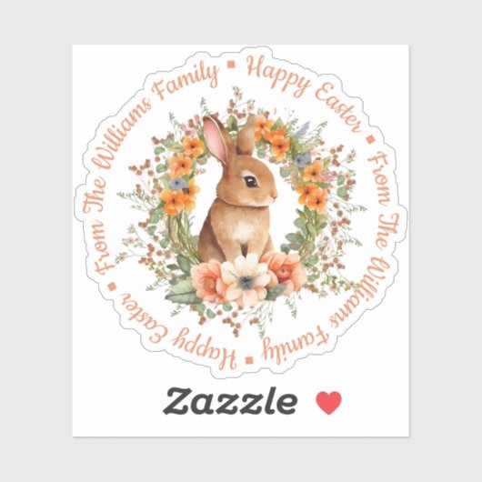 ハッピーイースター水彩フローラかわいいバニーオレンジ シール (シート)