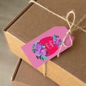 ハッピーイースター水彩フローラピンク卵 ギフトタグ