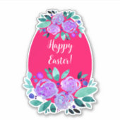 ハッピーイースター水彩フローラピンク卵 シール (正面)