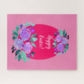 ハッピーイースター水彩フローラピンク卵 ジグソーパズル (横)
