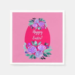 ハッピーイースター水彩フローラピンク卵 スタンダードカクテルナプキン