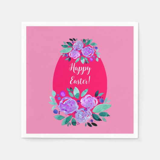 ハッピーイースター水彩フローラピンク卵 スタンダードカクテルナプキン (正面)